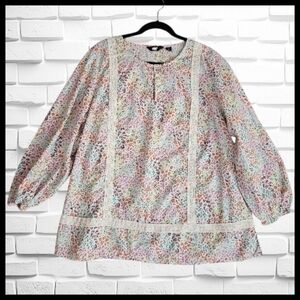 Lands' End Pastel Floral Lace-Trim Blouse 2X
